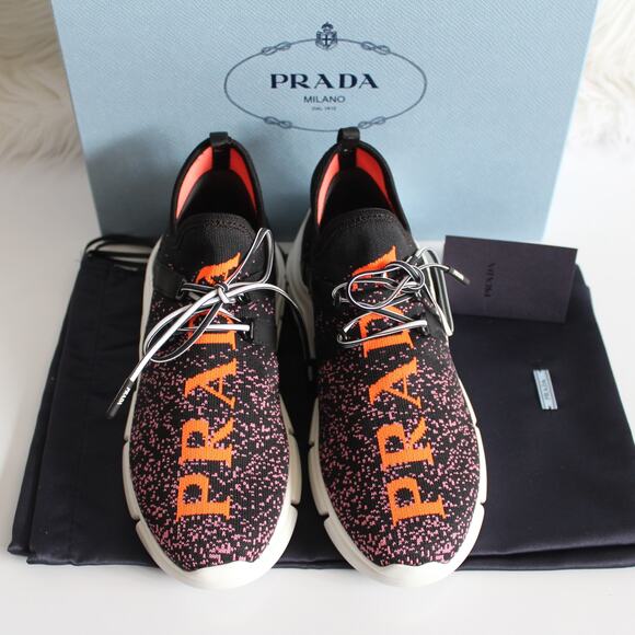 Prada Logo Speckled Lace Up Sneakers - Picture 4 of 15